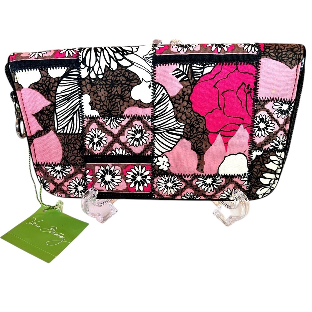 Vera Bradley NWT Mocha Rouge, Zip Around Wristlet Wallet, Pink Brown Floral
